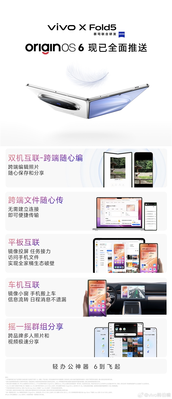 最轻大折叠!vivo X Fold5升级OriginOS 6 韩伯啸:轻办公神器 6到飞起